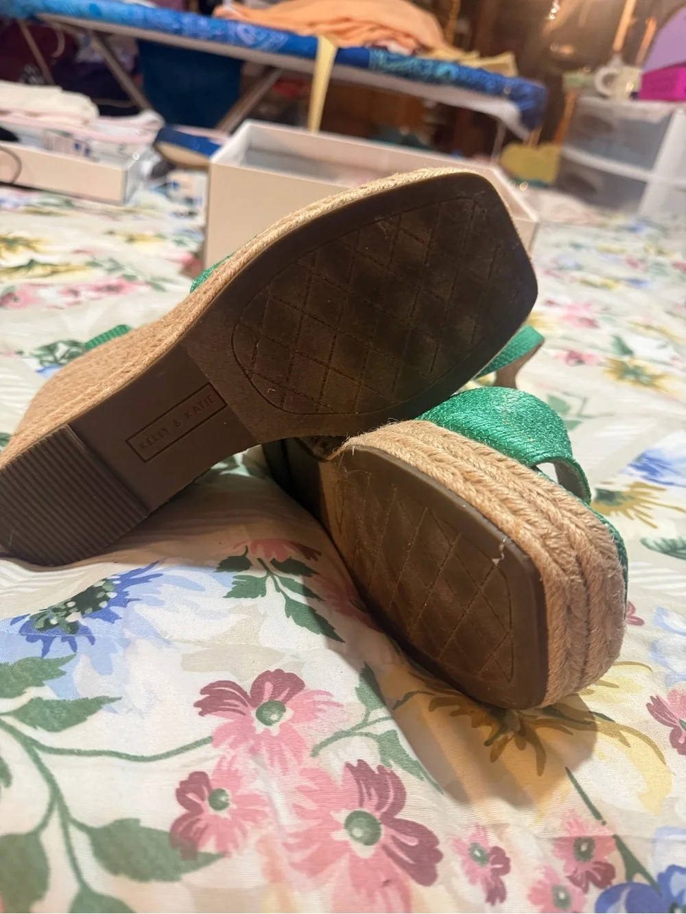 Kelly & Katie Green Espadrille Wedge Sandals with Ankle Strap
